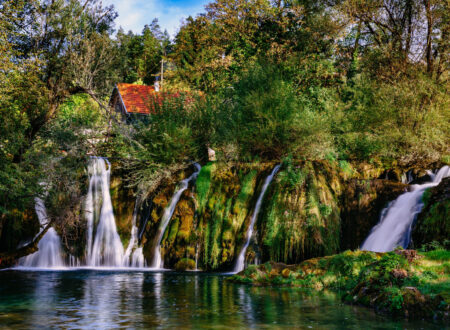 Waterfall on Korana river canyon in village of Rastoke. Slunj in Croatia. Near Plitvice Lakes National Park